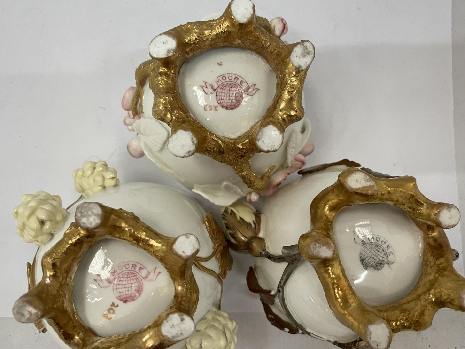 A COLLECTION OF 19TH CENTURY MOORE PORCELAIN TO INCLUDE SET OF THREE POTS, CHERUB FIGURE AND FURTHER - Image 3 of 7