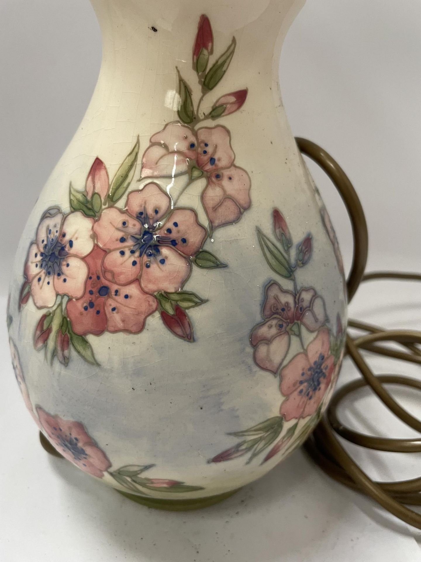 A MOORCROFT POTTERY LAMP DECORATED IN THE 'SPRING BLOSSOM' PATTERN BY DESIGNER SALLY TUFFIN - Image 2 of 3