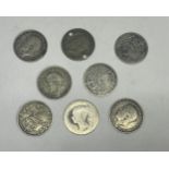EIGHT SILVER THREE PENCE PIECES