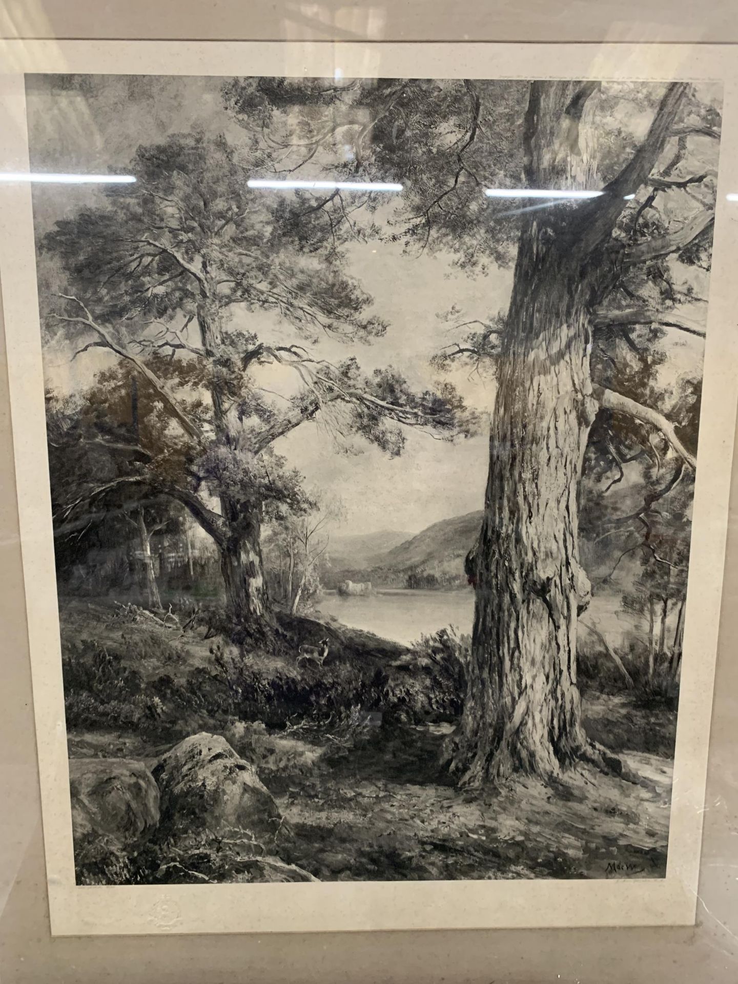 A LARGE WOODEN FRAMED VICTORIAN PRINT OF A WOODLAND SCENE 98CM X 82CM - Image 2 of 3
