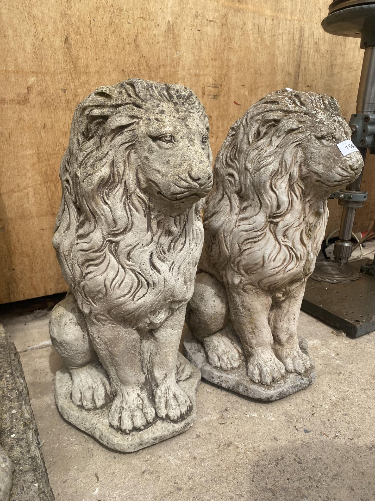 A PAIR OF RECONSTITUTED STONE SEATED LIONS (H:54CM) - Image 2 of 3