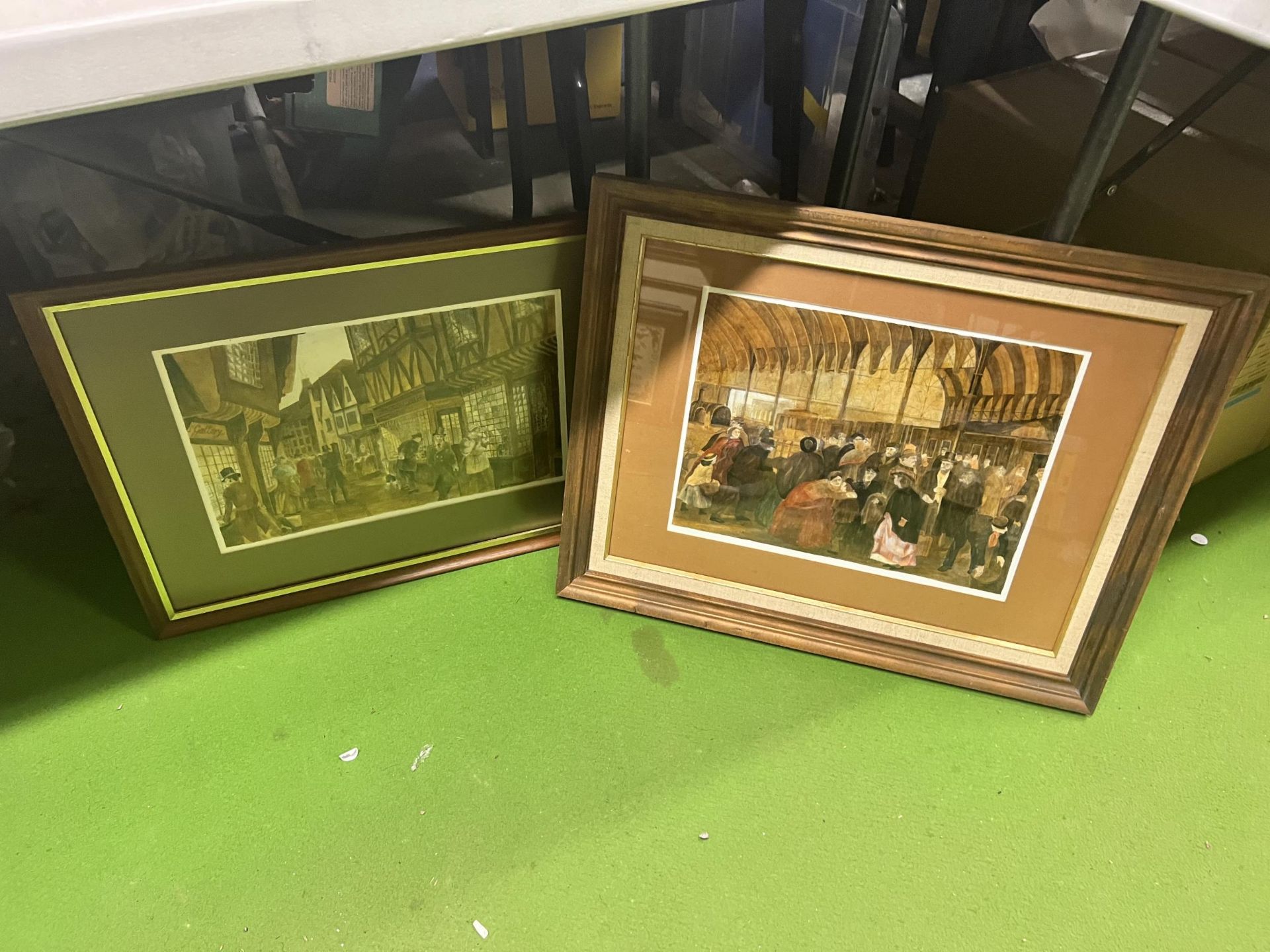 TWO FRAMED PRINTS OF A VINTAGE TOWN (CHESTER?)