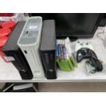 THREE XBOX 360'S, THREE CONTROLLERS AND AN ASSORTMENT OF GAMES