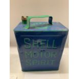 A VINTAGE SHELL MOTOR SPIRIT PETROL CAN WITH BRASS TOP