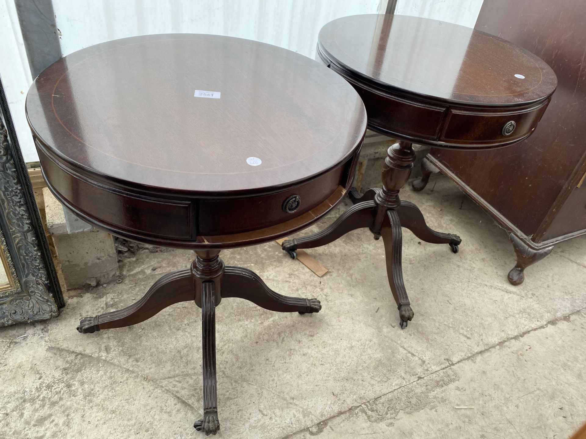 A PAIR OF 19.5" DIAMETER REPRODUCTION DRUM TABLES