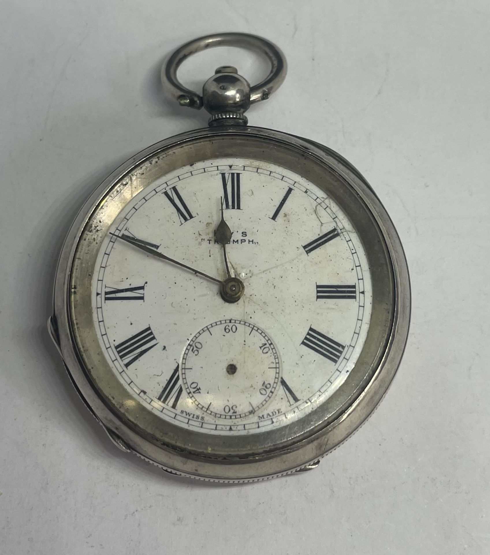 A MARKED 925 SILVER POCKET WATCH (SUB DIAL HAND MISSING)