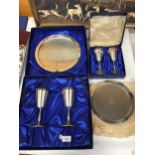 A COLLECTION OF BOXED COMMEMORATIVE SILVER PLATED ITEMS, GOBLETS ETC