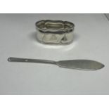 A HALLMARKED SHEFFIELD KNIFE AND A SILVER NAPKIN RING