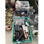 A LARGE ASSORTMENT OF ITEMS TO INCLUDE PLUGS, FURNITURE LEGS AND WHEELS ETC