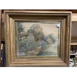 TWO VINTAGE FRAMED PICTURES - A WATERCOLOUR OF A COTTAGE SIGNED PENLEY AND A WATERCOLOUR OF A