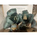TWO LARGE AND TWO SMALL FROG FABRIC DOORSTOPS