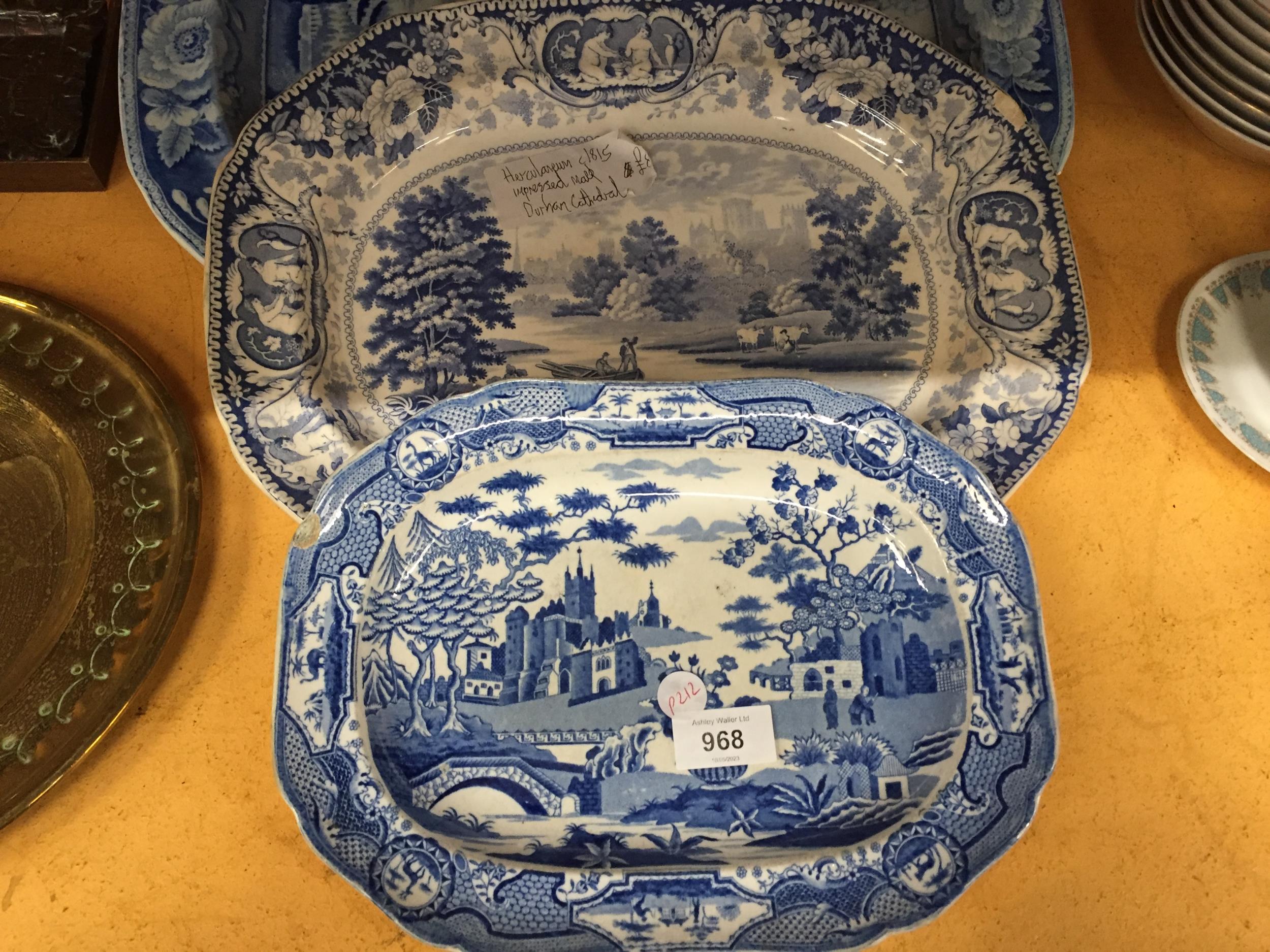 A COLLECTION OF 19TH CENTURY BLUE AND WHITE MEAT PLATTERS - Image 3 of 4