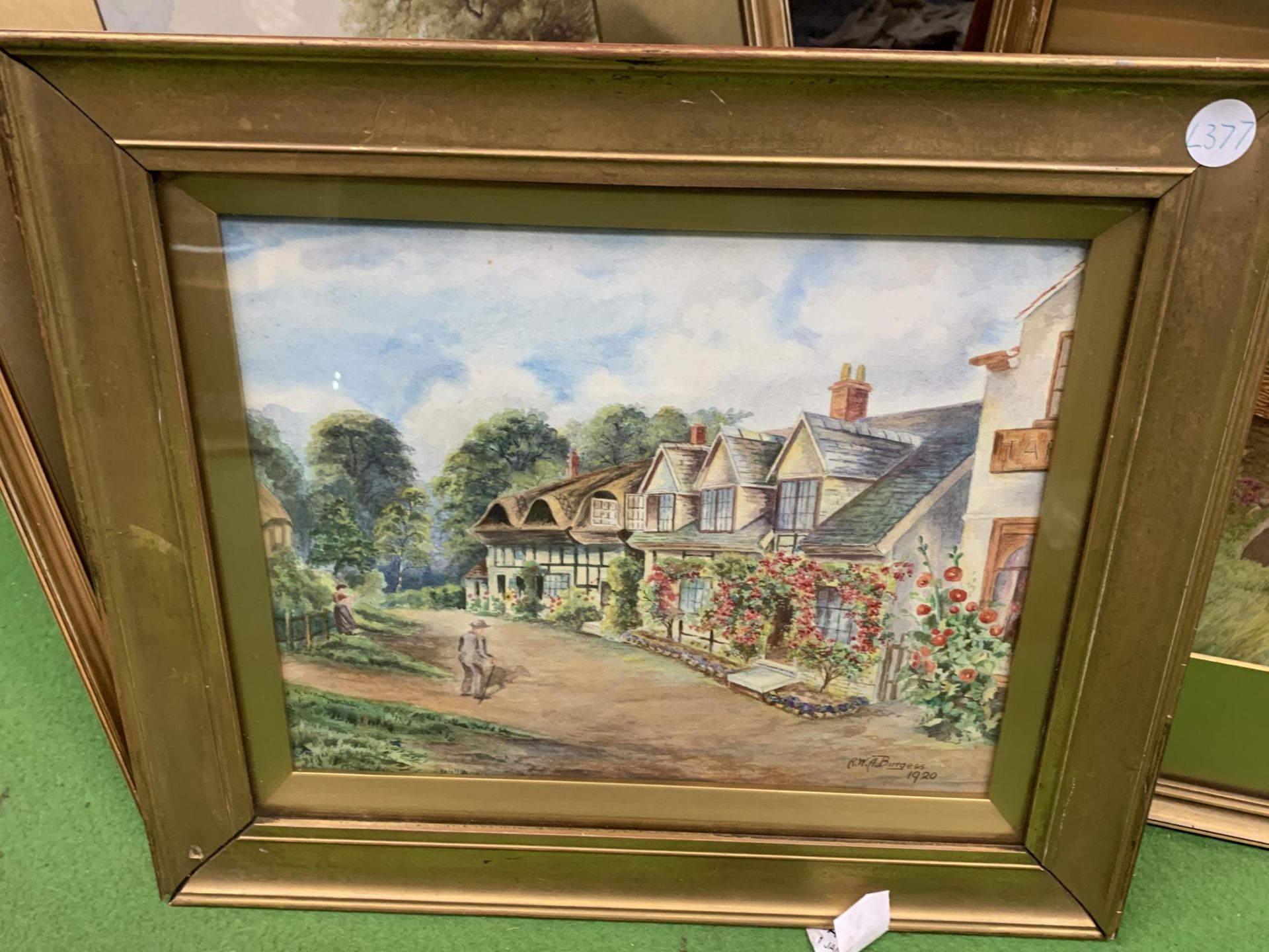 THREE FRAMED RURAL WATERCOLOURS, ONE TITLED 'IN SHAKESPEARE'S COUNTRY - SHOTTERY AND SIGNED R W A - Image 2 of 3