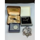 FOUR MARKED SILVER BROOCHES THREE BOXED