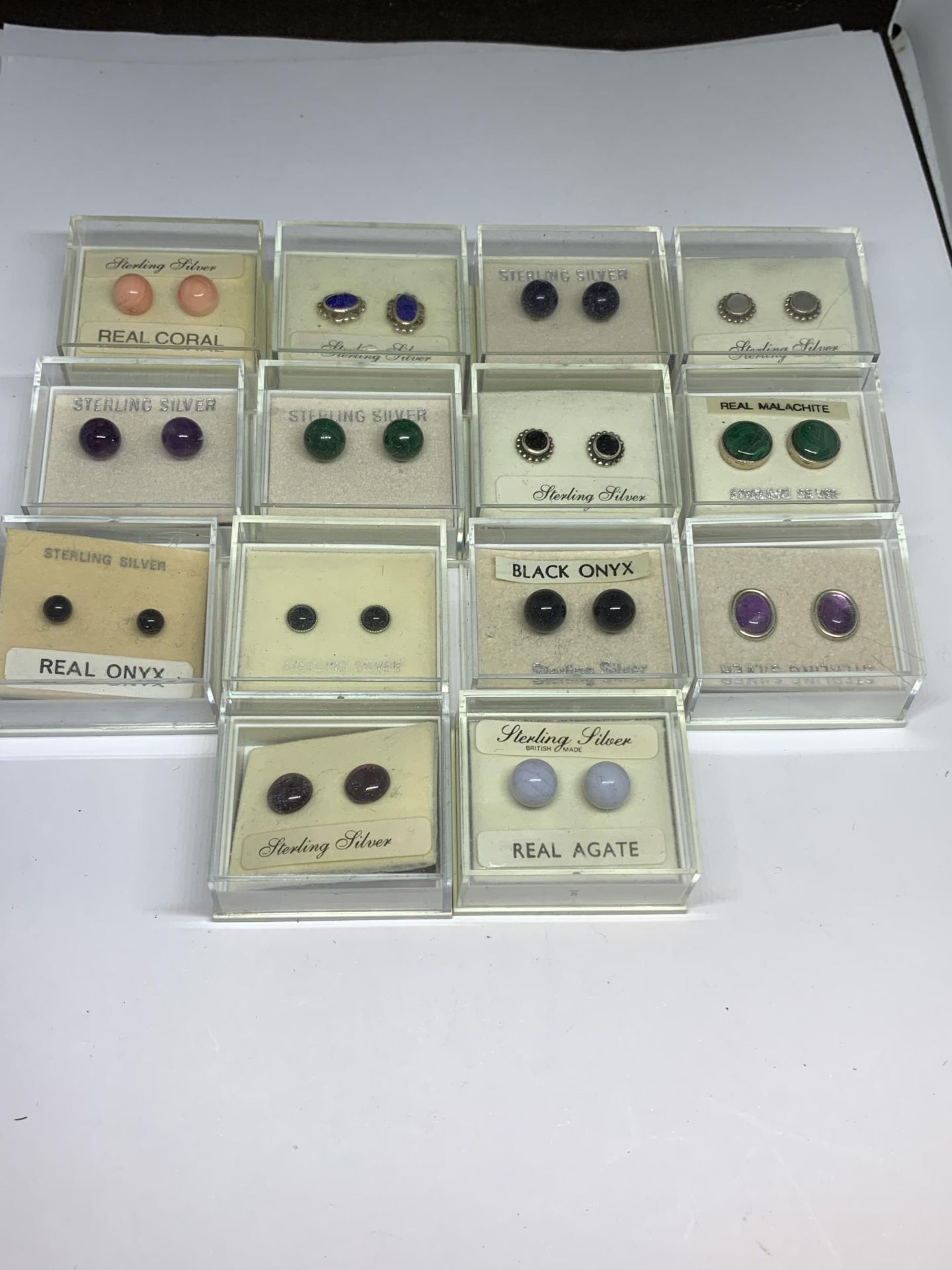 FOURTEEN PAIRS OF STERLING SILVER EAARINGS ALL BOXED