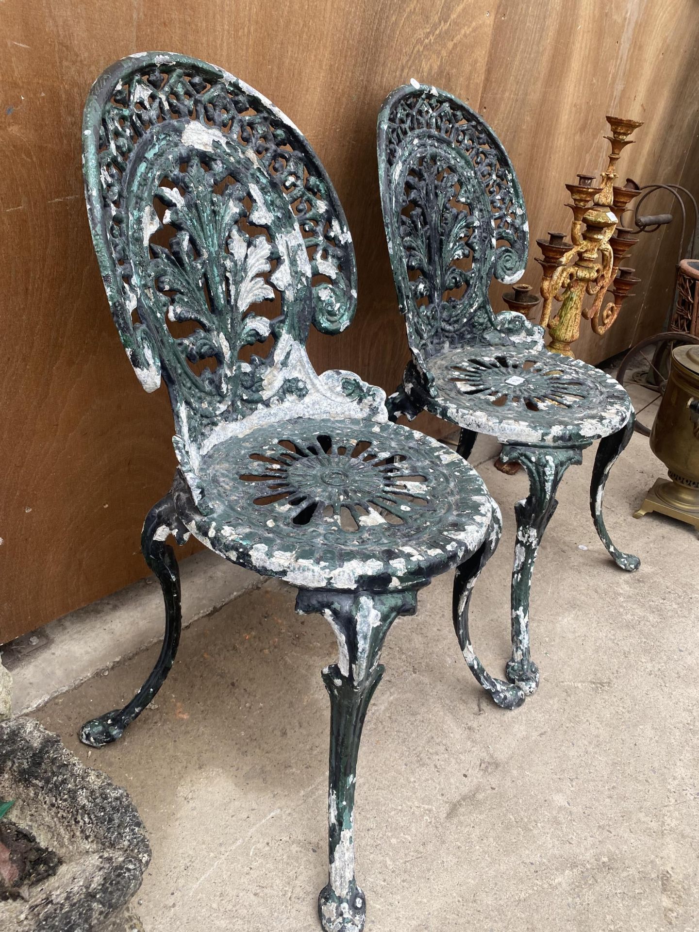 A PAIR OF VINTAGE CAST ALLOY BISTRO CHAIRS - Image 2 of 2
