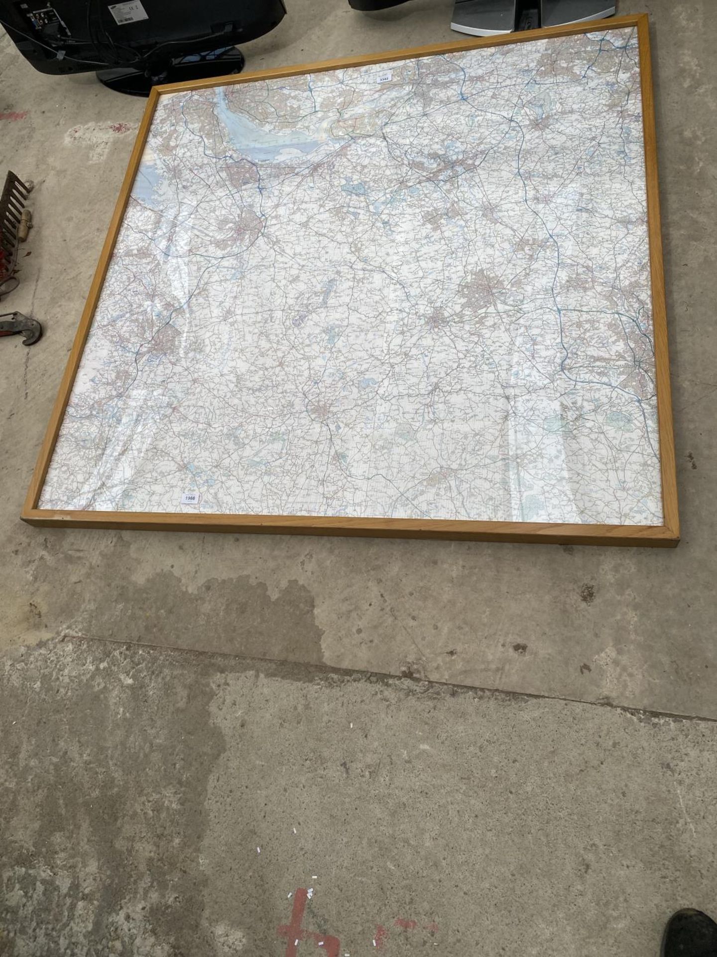 A LARGE FRAMED ORDNANCE SURVEY MAP OF CHESHIRE, 51" SQUARE