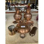 A COLLECTION OF VINTAGE COPPER ITEMS, JUGS ETC