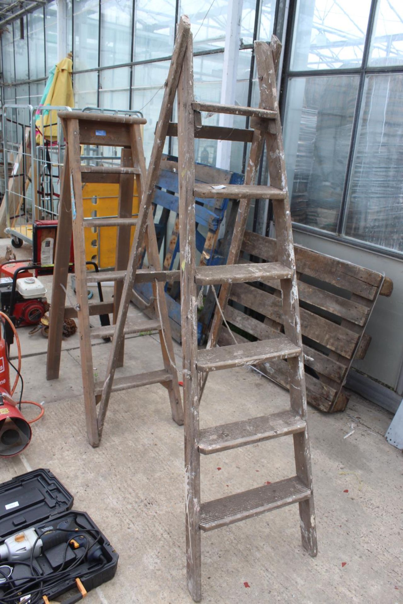 2 WOODEN STEP LADDERS NO VAT