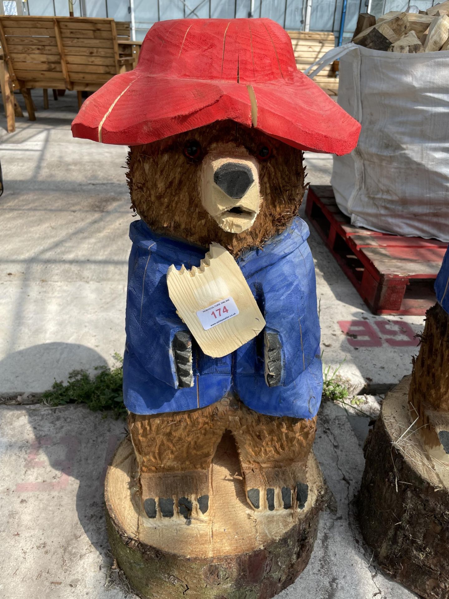 A PADDINGTON BEAR WOOD CARVING APPROXIMATELY 85 CM TALL NO VAT