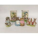 FIVE BESWICK BEATRIX POTTER FIGURES TO INCLUDE MISS MOPPET, JEREMY FISHER, MUNCO MUNCO, FLOPSY MOPSY