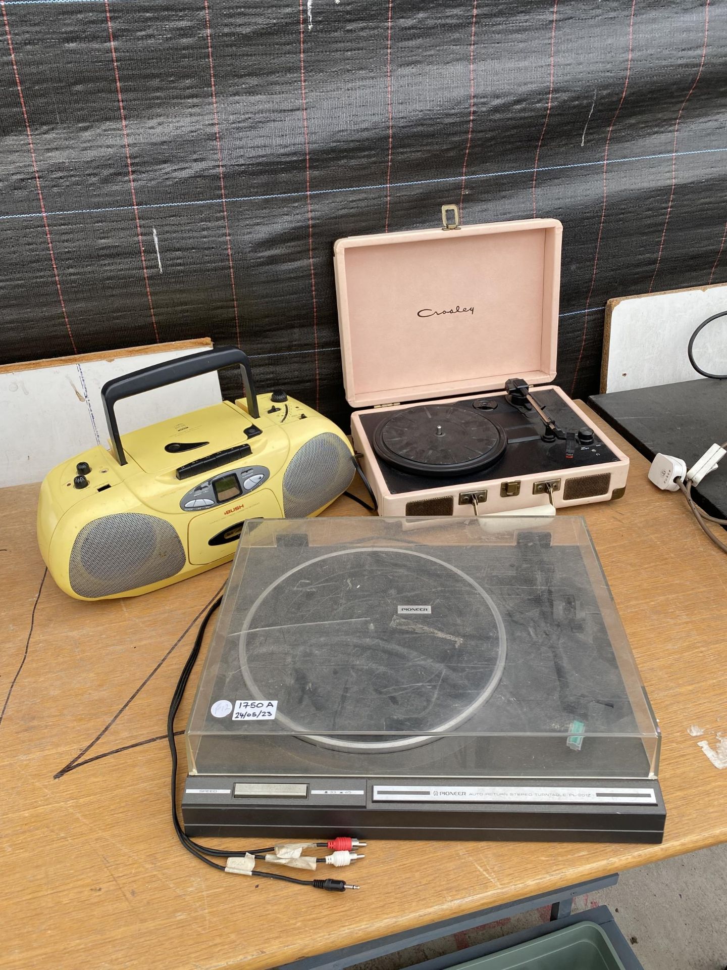 THREE ITEMS - BUSH RADIO, RECORD PLAYER AND PIONEER TURNTABLE