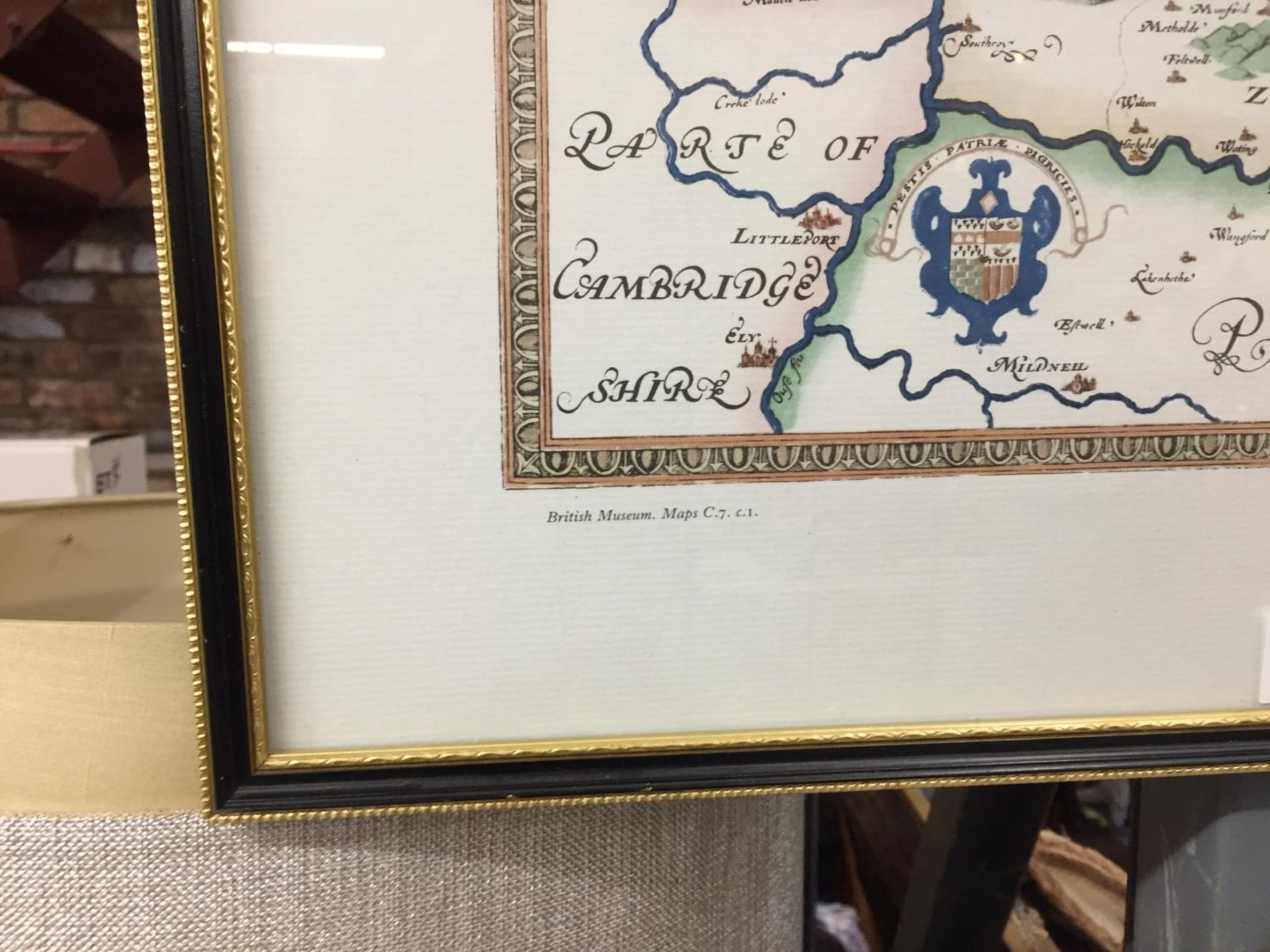 A FRAMED VINTAGE PRINT OF 'SAXTON'S MAP OF NORFOLK 1574' - Image 2 of 2