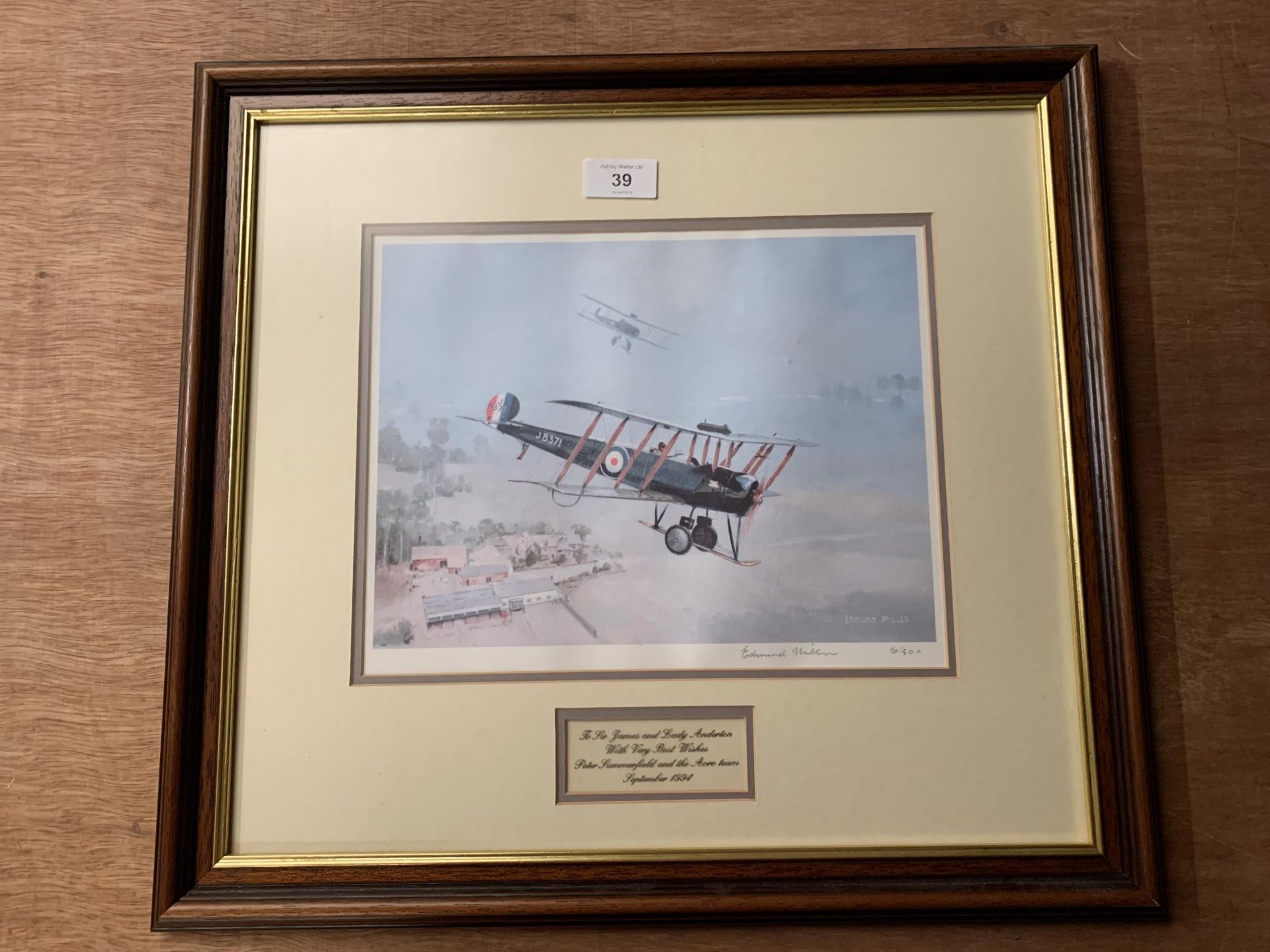 * EDMUND MILLER (BRITISH, 1929) AVRO 540 BIPLANES IN FLIGHT, LIMITED EDITION 16/50, SIGNED BY THE
