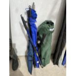 A MIXED LOT OF FISHING RODS AND EQUIPMENT