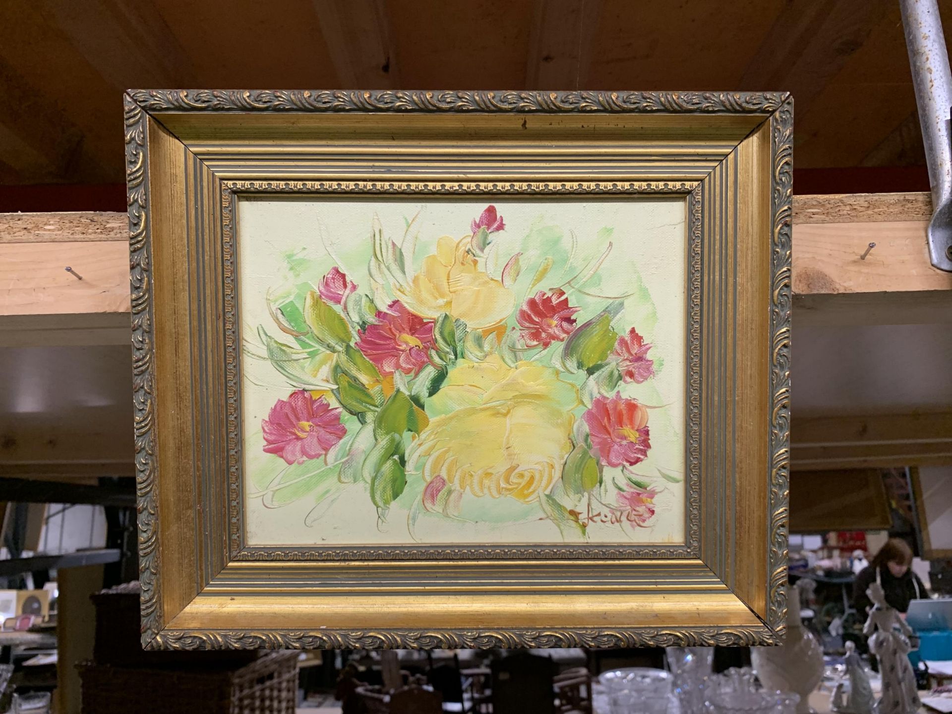 A D WOODBINE STILL LIFE WATERCOLOUR AND GILT FRAMED MODERN FLORAL OIL - Image 4 of 5