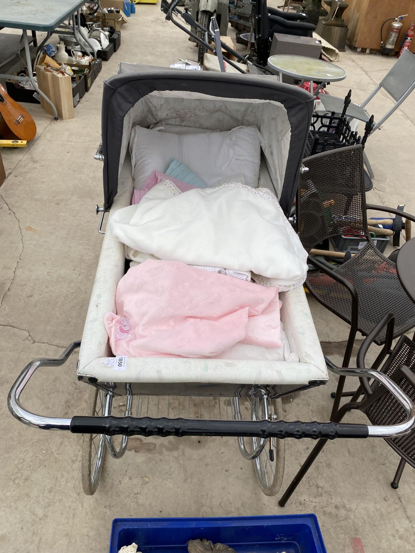 A VINTAGE SILVER CROSS PRAM - Image 3 of 4