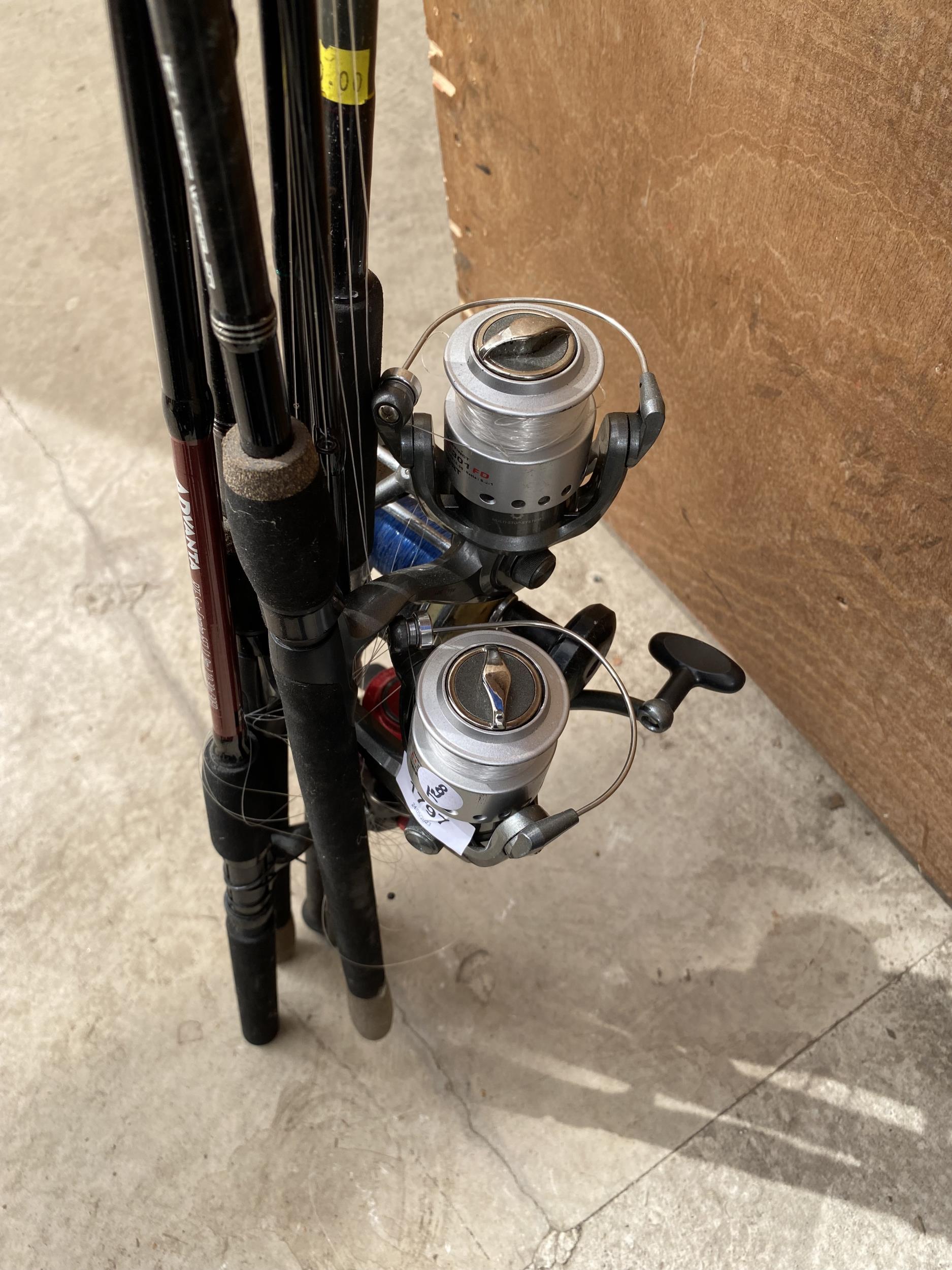 A GROUP OF THREE FISHING RODS, REELS ETC - Image 2 of 5