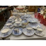 A LARGE COLLECTION OF 19TH CENTURY BLUE AND WHITE TEA WARES, TEAPOT, CUPS, SAUCERS ETC