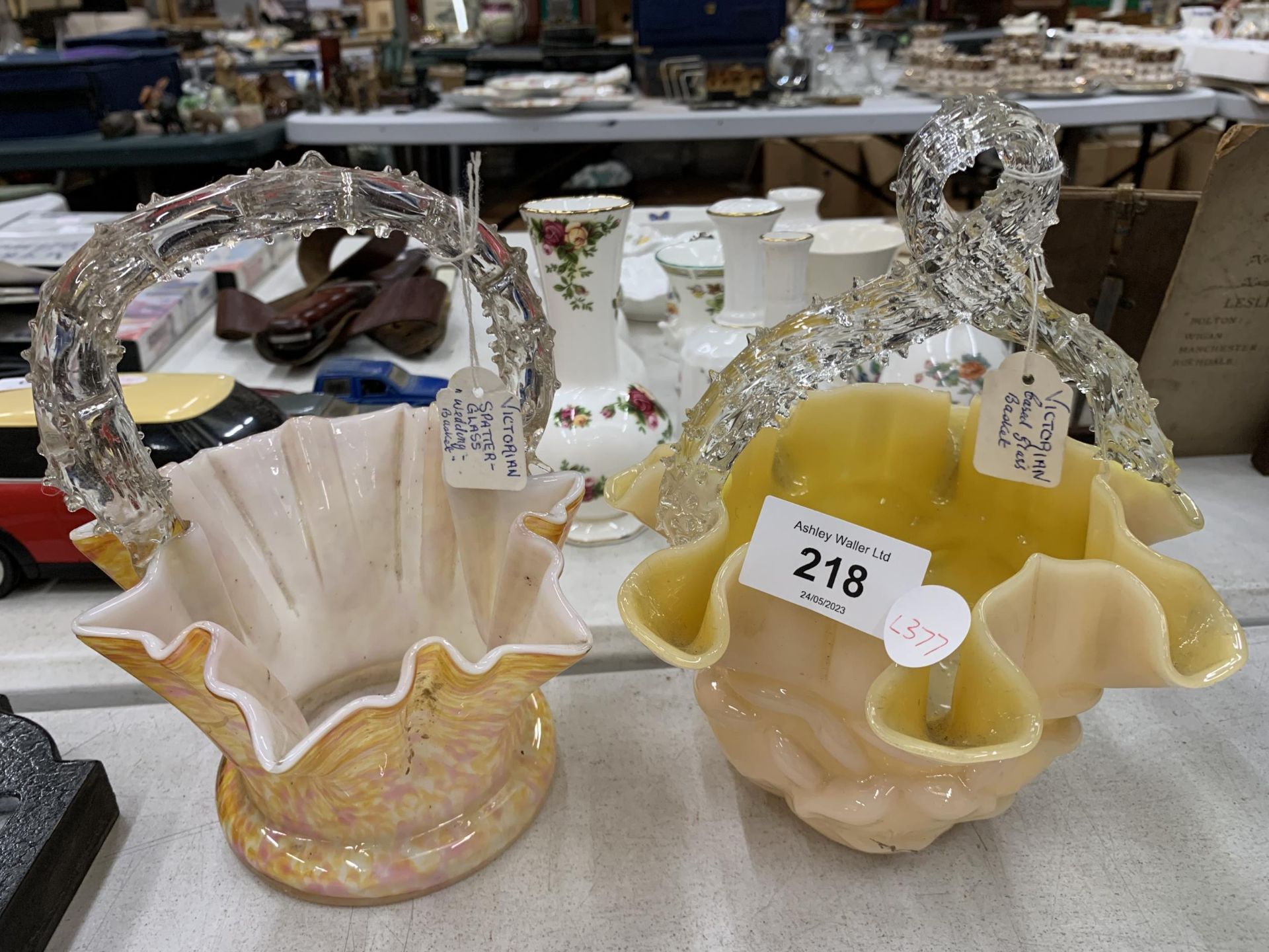 TWO VICTORIAN GLASS BASKETS