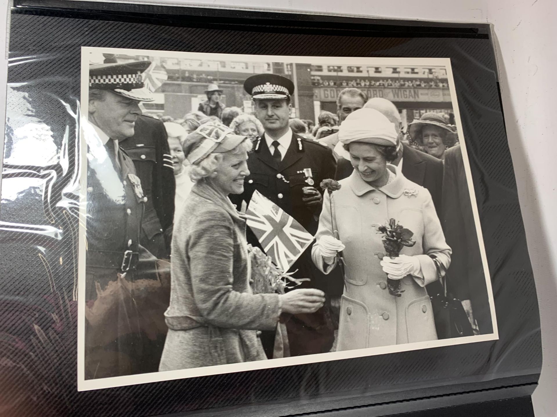 * A PHOTO ALBUM WITH BLACK AND WHITE PHOTOS OF HER MAJESTY QUEEN ELIZABETH II VISIT TO MANCHESTER - Image 2 of 3