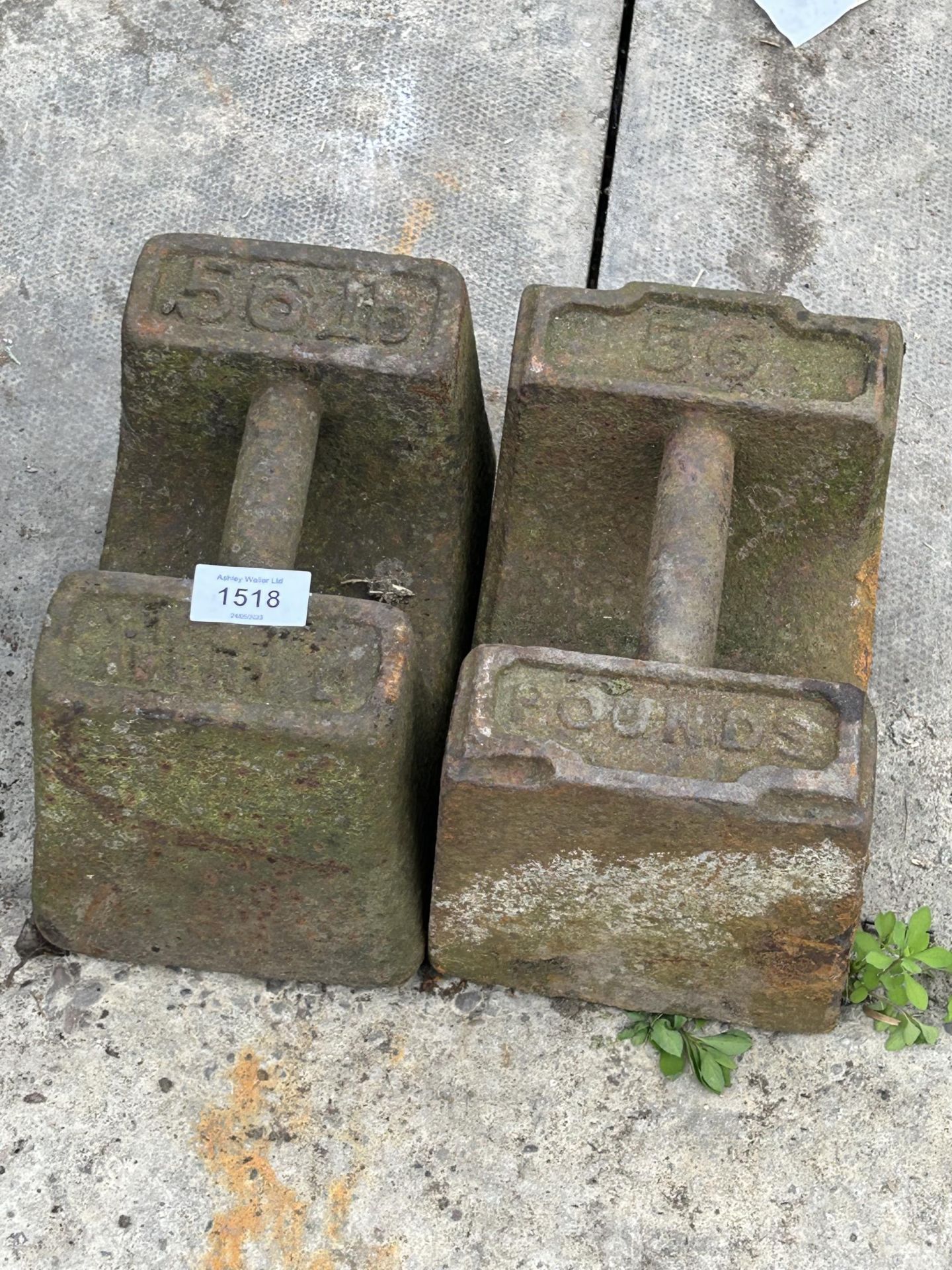 TWO VINTAGE CAST IRON 56LB WEIGHTS