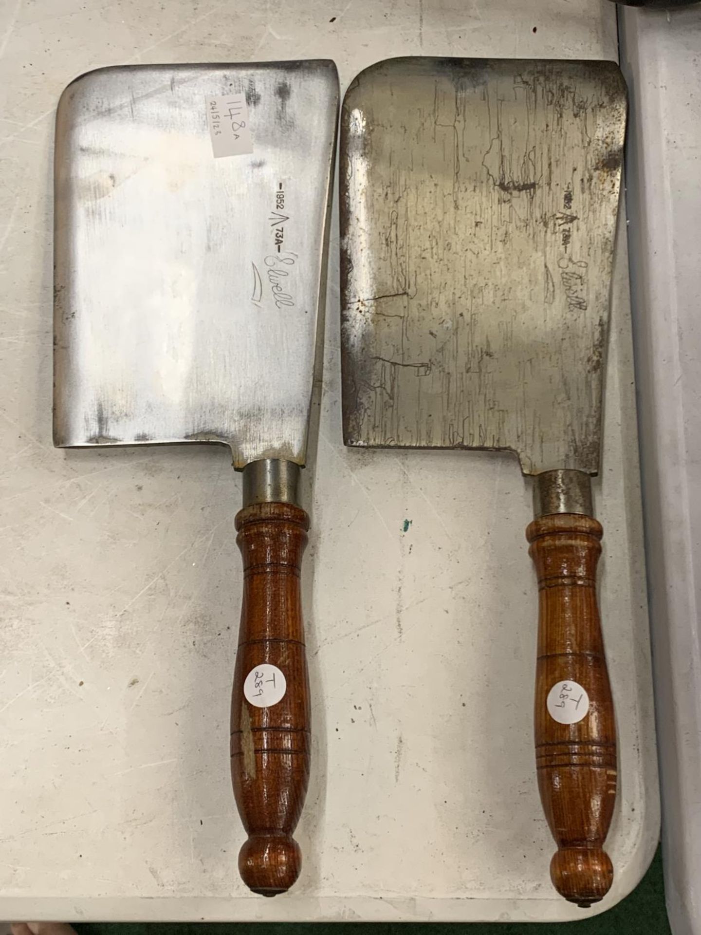 TWO LARGE VINTAGE MILITARY MEAT CLEAVERS