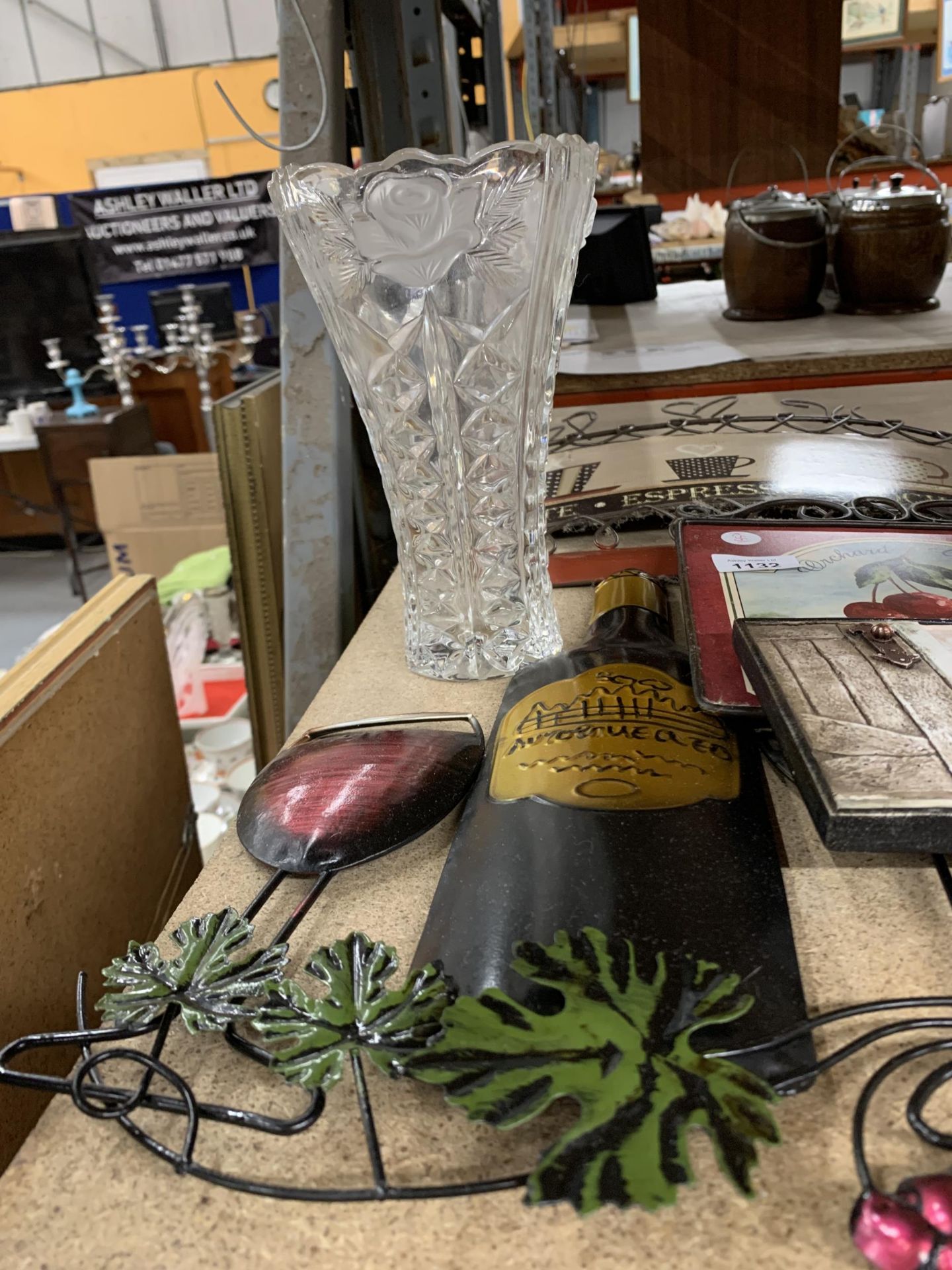 A GROUP OF METAL FRAMED SIGNS AND A CUT GLASS VASE - Image 4 of 4