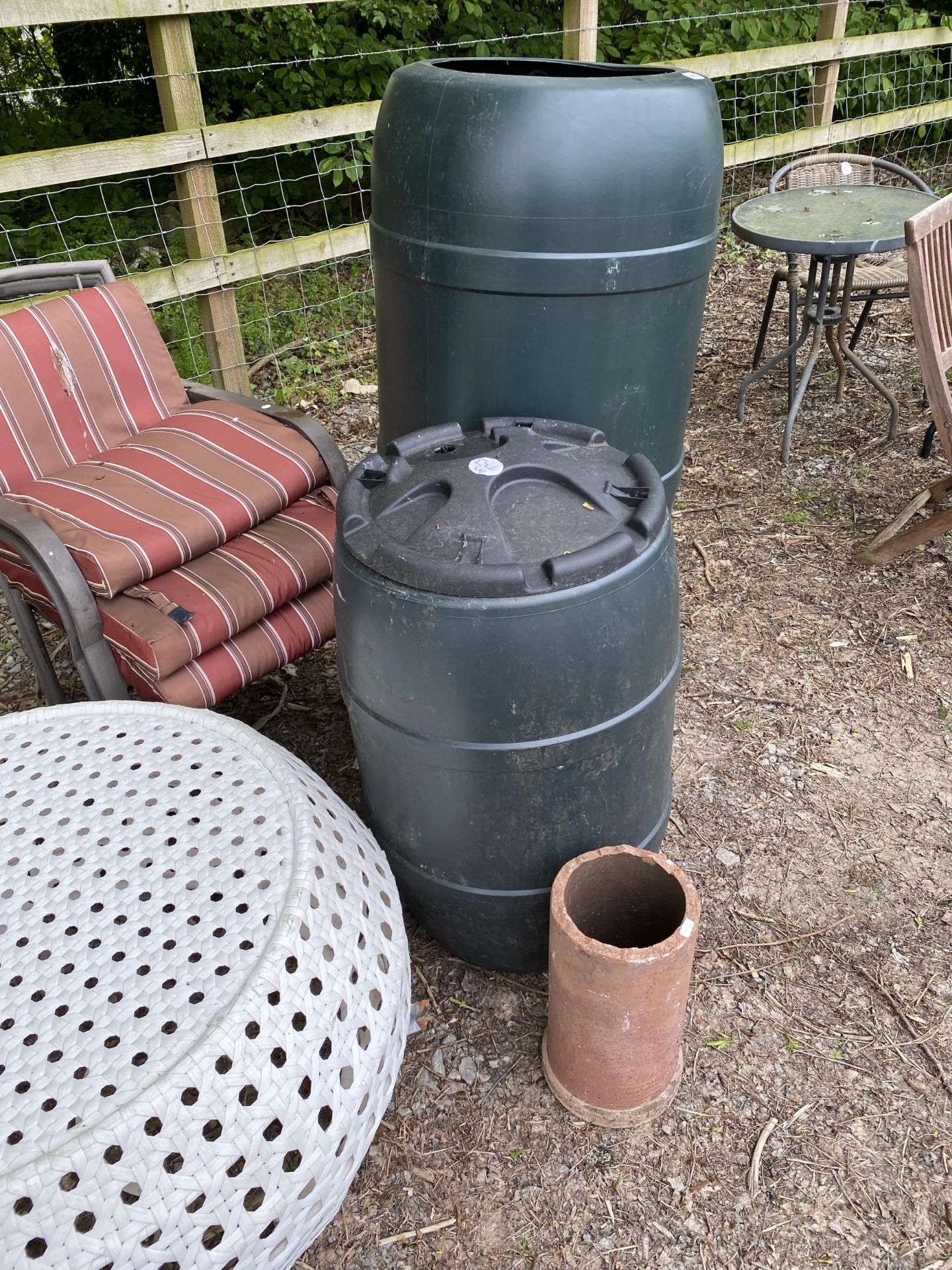 TWO WATER BUTTS, FOOTSTOOL AND CHAIRS - Image 4 of 4