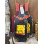 THREE PAINTED WOODEN WINE BOTTLE SHOP DISPLAY SIGNS, 70CM HIGH