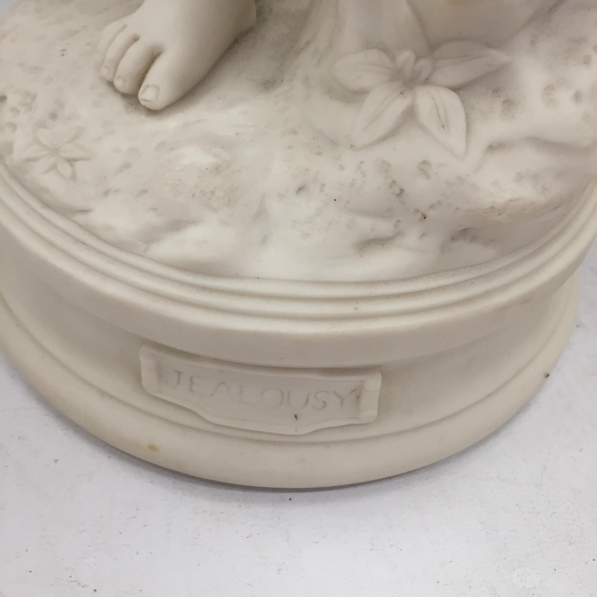 TWO PARIAN WARE FIGURES, ONE OF A MOTHER HOLDING CHILDREN AND THE OTHER TITLED 'JEALOUSY' - Image 3 of 5