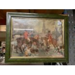 A VINTAGE FRAMED HUNTING SCENE PRINT