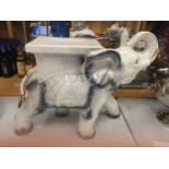 A DECORATIVE CERAMIC GARDEN ELEPHANT SEAT WITH PEARLESCENT DESIGN AND GILT HIGHLIGHTS, HEIGHT 48CM