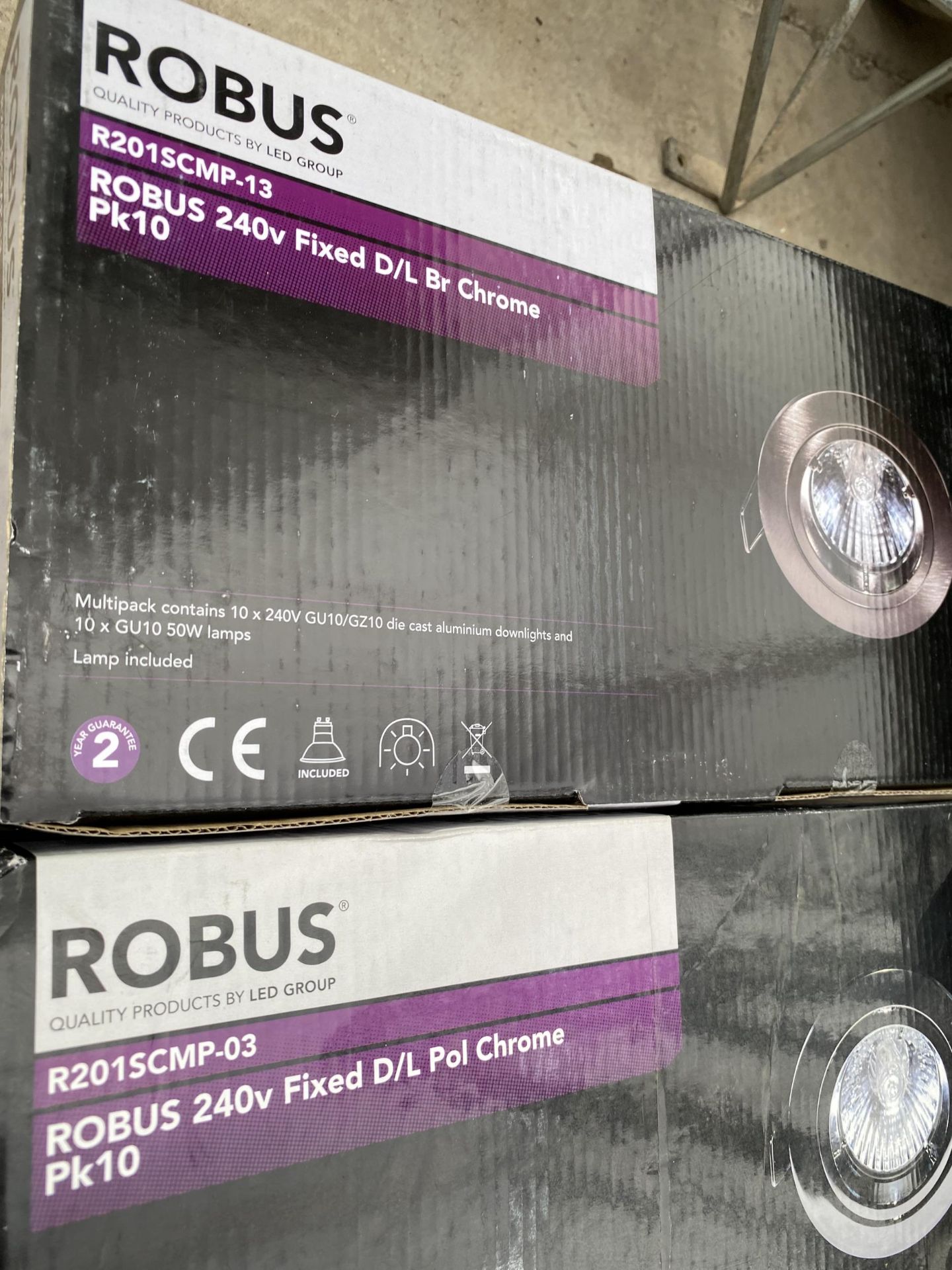 TWO BOXES OF 10 X ROBUS 240V FIXED LED CHROME LIGHTS - Image 2 of 3