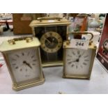 THREE ASSORTED CARRIAGE CLOCKS, SEIKO ETC