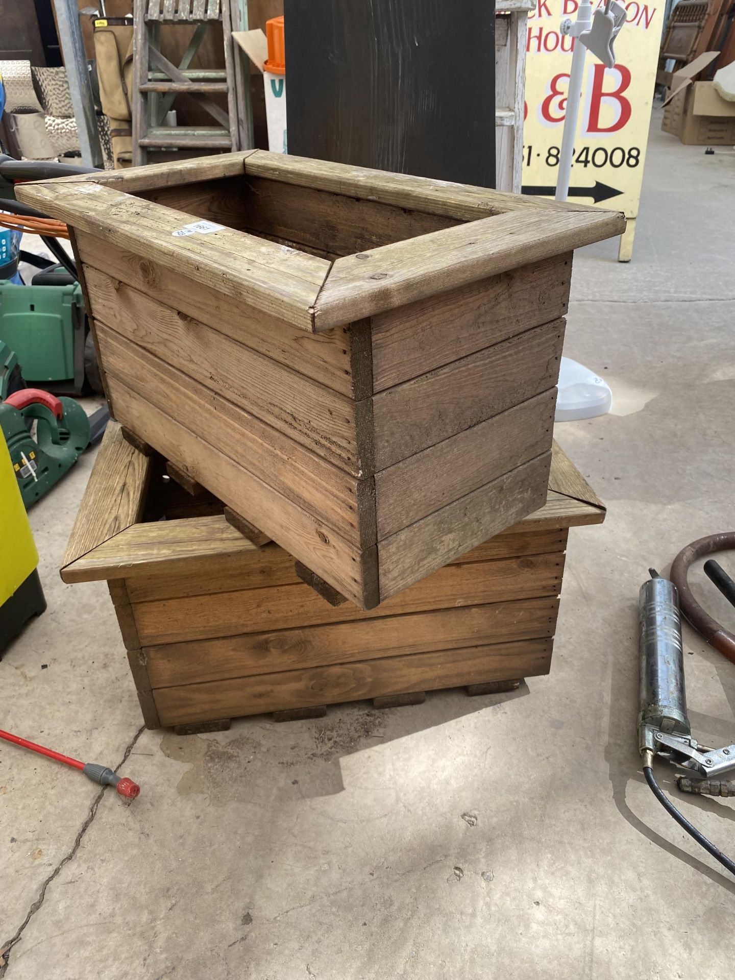 TWO RECTANGULAR WOODEN GARDEN PLANTERS - Image 2 of 3