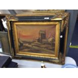 A VINTAGE OIL ON CANVAS DUTCH PAINTING IN A BLACK AND GILT FRAME 59CM X 49CM