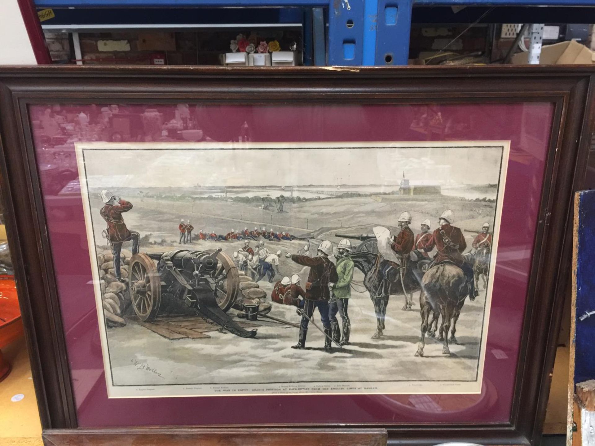 A FRAMED ARMY PRINT 'THE WAR IN EGYPT: ARABI'S POSITION AT KAFR-DOWAR FROM THE ENGLISH LINES AT