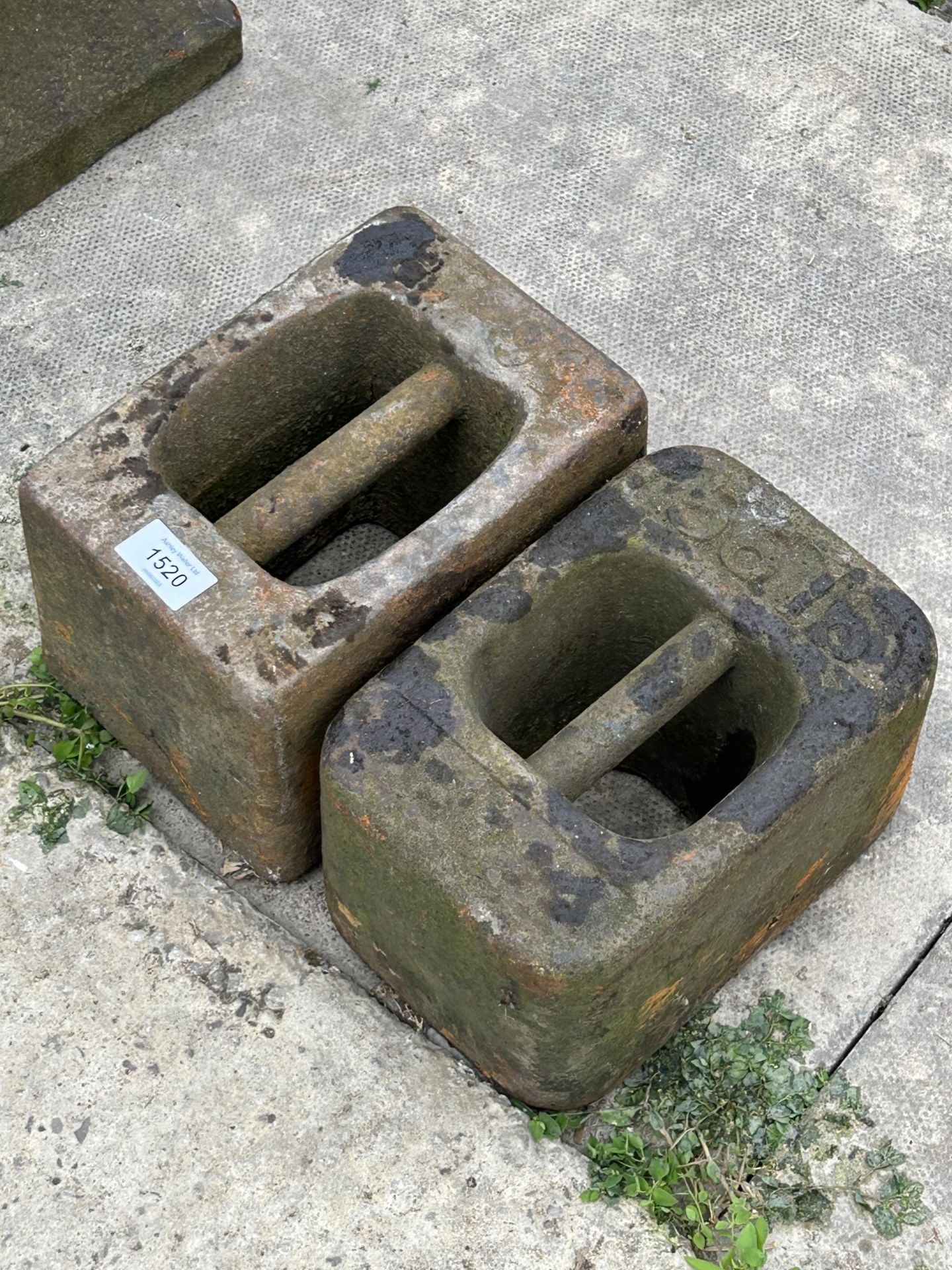 TWO VINTAGE CAST IRON 56LB WEIGHTS - Image 2 of 3