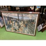 AN OAK FRAMED PRINT OF A STATION SCENE